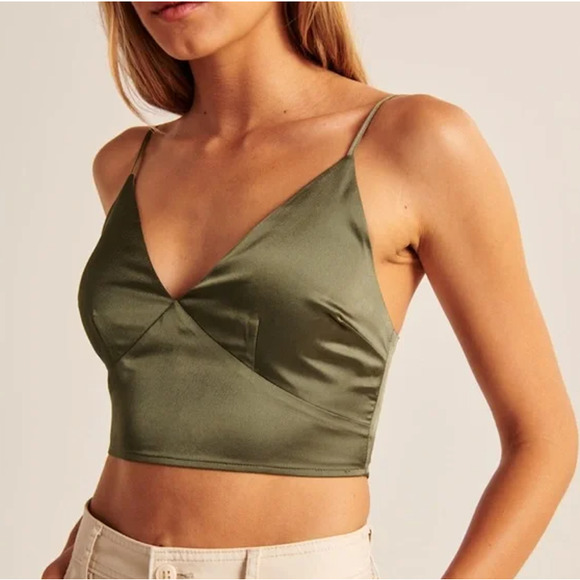 Abercrombie & Fitch Tops - NWT Abercrombie & Fitch Satin Tank Top Cropped V-neck Camisole Cami, Green